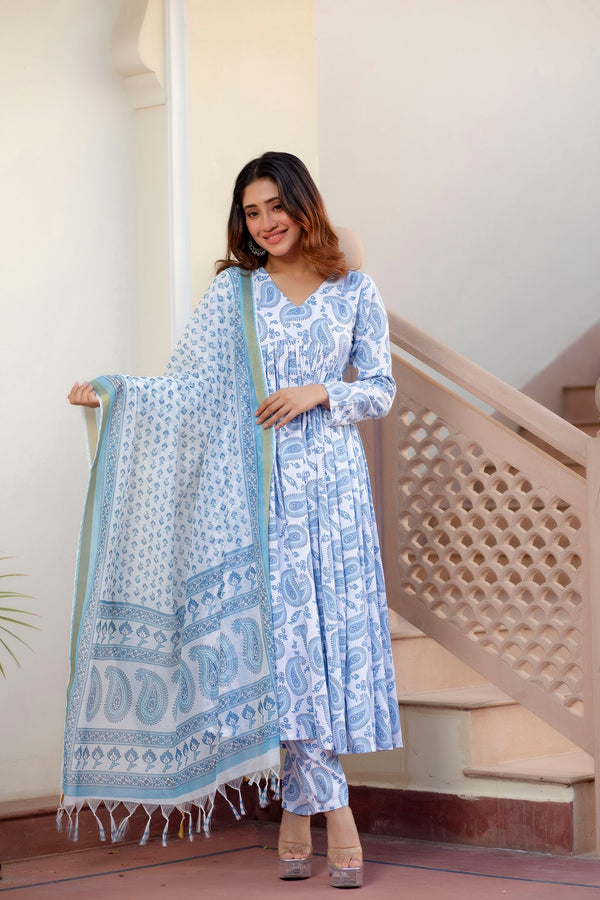 Ethnic Set Women Block Printed Kurta set with Dupatta