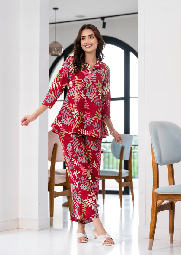 Ethnic Set Women Printed Red Co-ord Set