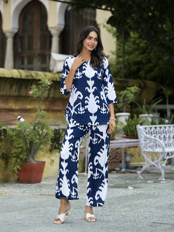 Ethnic Set Geometric Printed Blue Co-ord Set