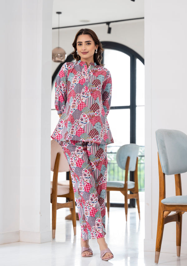 Ethnic Set Printed Pink Co-ord Set - Ethnic Set