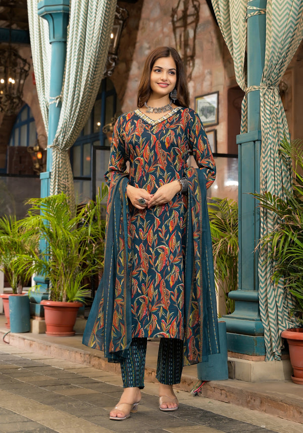 Ethnic Set Women  Embroidery A-Line Kurta and Pant set with Dupatta