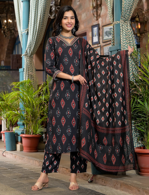 Ethnic Set Women Embroidery Straight Kurta and Pant set with Dupatta