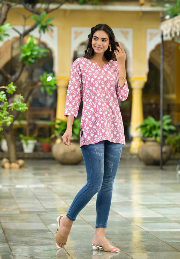 Ethnic Set Women Printed Straight Pink Kurta