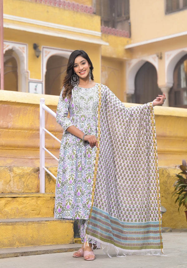 Ethnic set women Embroidered Kurta and Pant Set with Dupatta