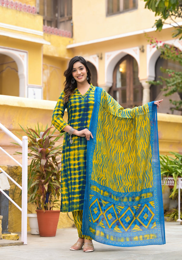 Ethnic Set women Printed Kurta and pant set with Dupatta