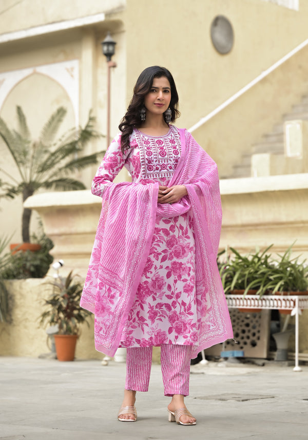 Ethnic Set women Embroidered Kurta and Pant set with Dupatta