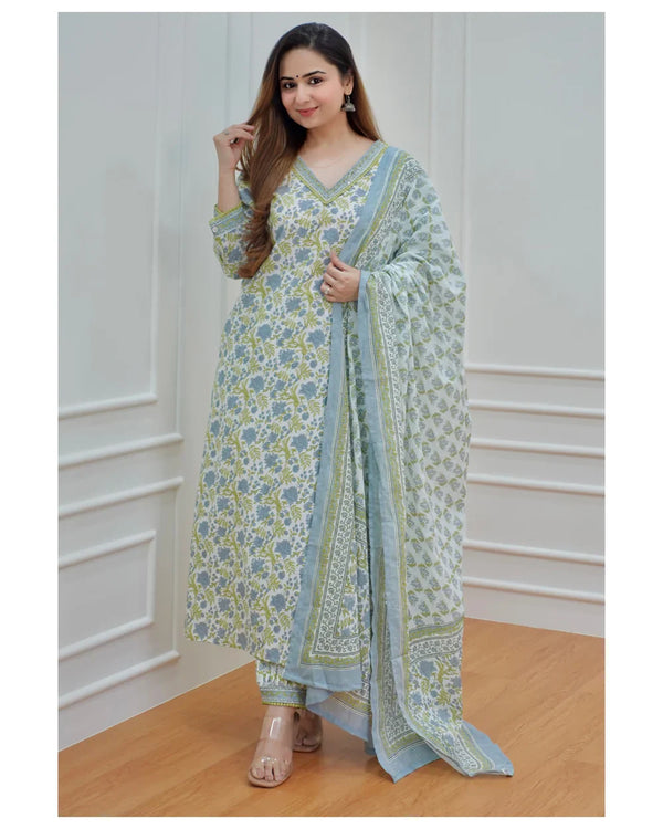 Ethnic Set Women Floral Printed Kurta and Pant Set with Dupatta