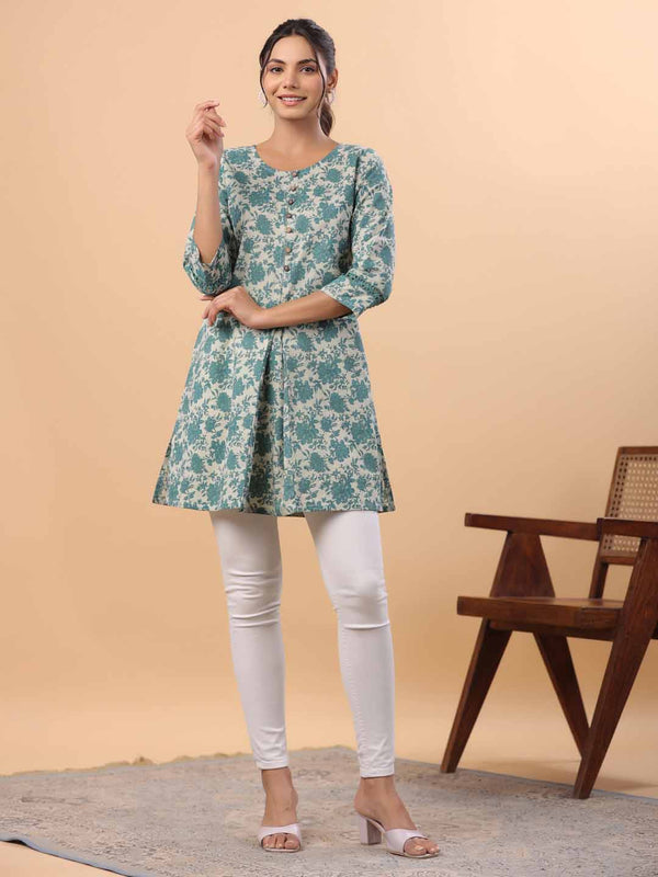 Sage Cotton Floral A-Line Tunic