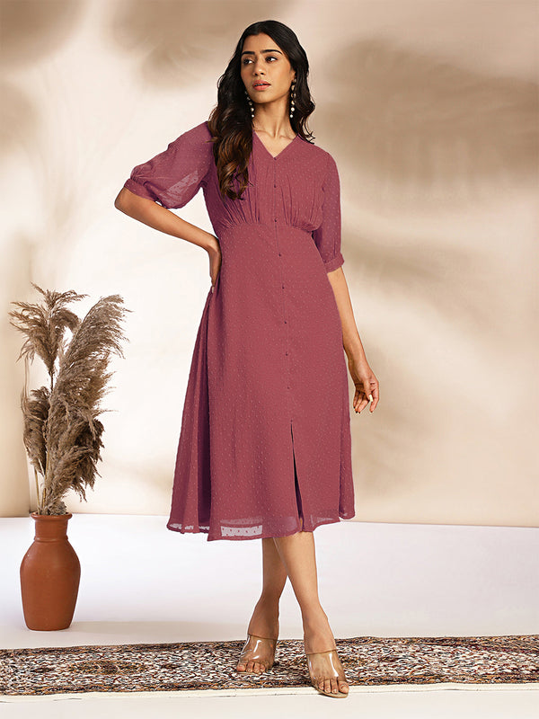 Mauve Chiffon Solid A-Line Dress