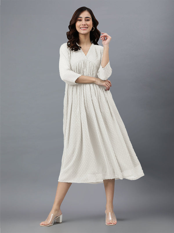 Off White Dobby Chiffon Self Design Flared Kurta