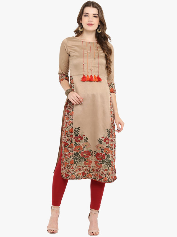 Light Brown Poly Silk Kurta