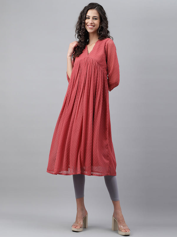 Pink Dobby Chiffon Self Design Empire Kurta