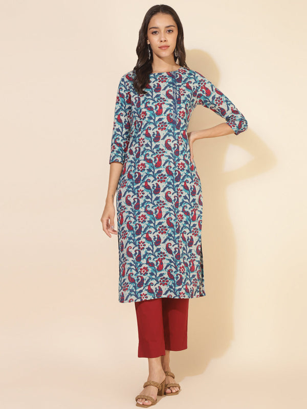 Multicolour Cotton Paisley Regular Kurta