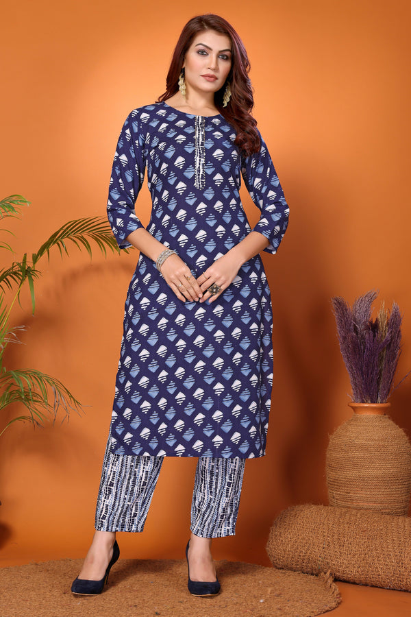 Ethnic Set Women Indigo Printed Kurta and Pant Set