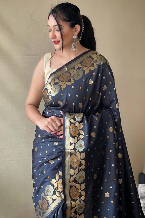 Almost Black Soft Banarasi Silk Saree