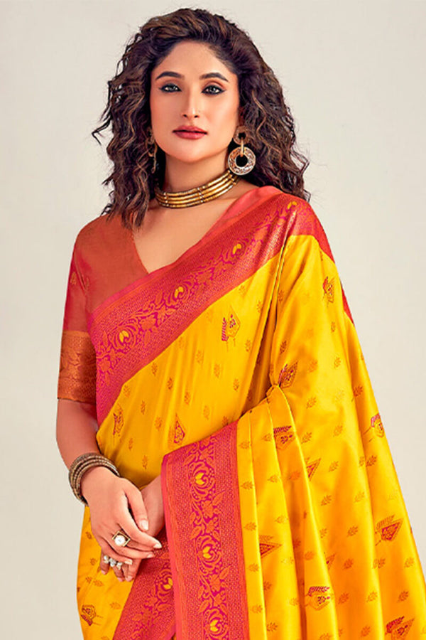 Banana Yellow Soft Banarasi Silk Saree