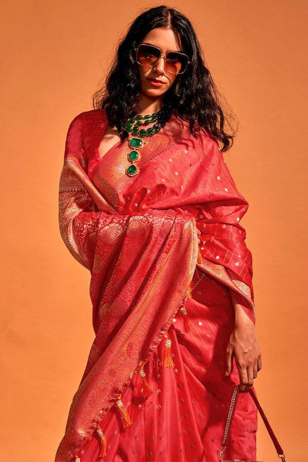 Bean Red Dual Tone Satin Silk Saree