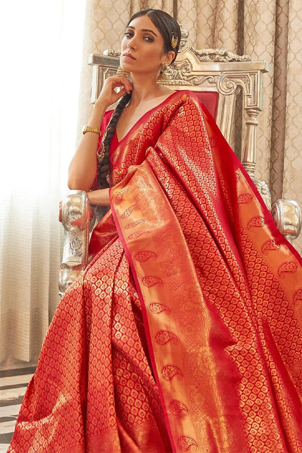 Blaze Red Kanjivaram Silk Saree