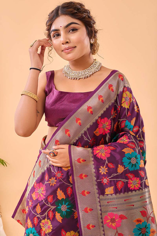 Boysenberry Purple Paithani Silk Saree