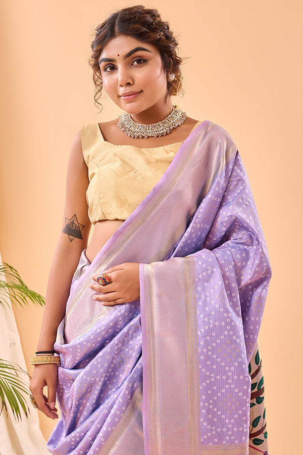 Bright Lavender Zari Woven Paithani Silk Saree