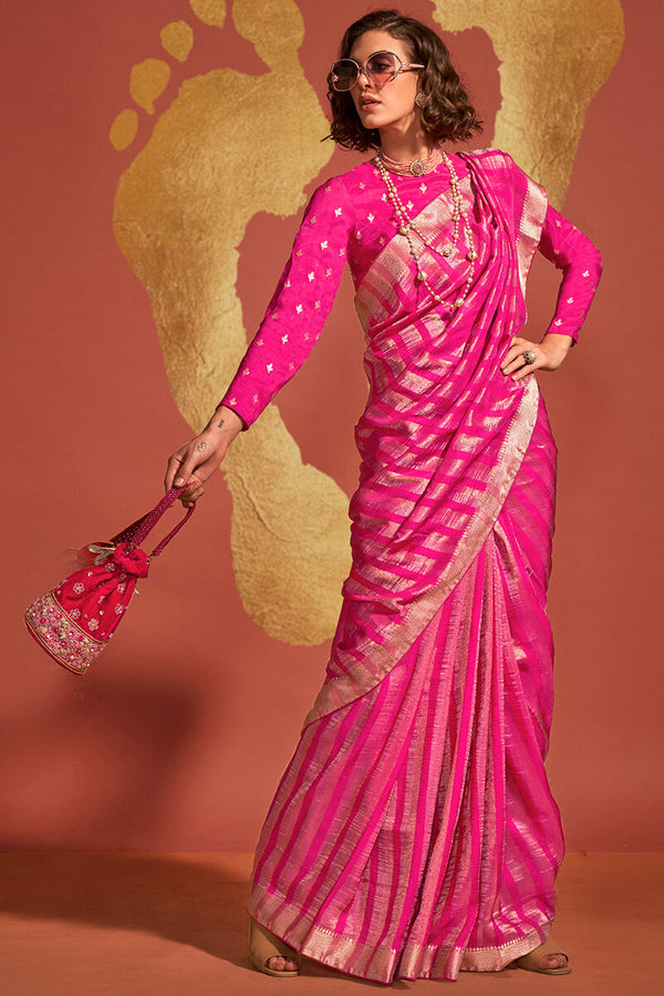 Brilliant Rose Pink Banarasi Silk Saree