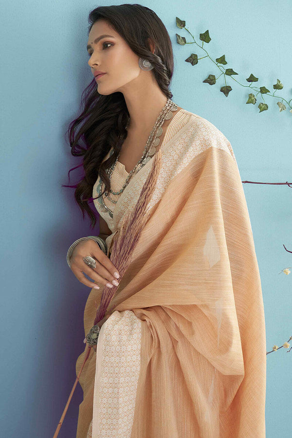 Brownish Beige Linen Silk Saree