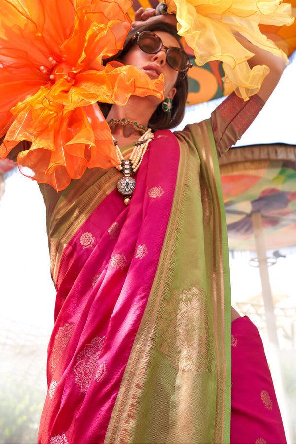 Burnt Pink Banarasi Katan Silk Saree