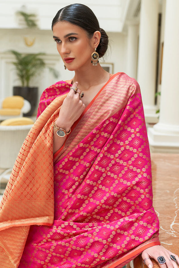 Burnt Pink Patola Silk Saree