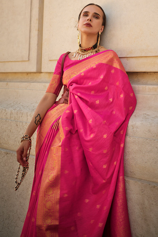 Burnt Pink Zari Woven Banarasi Silk Saree