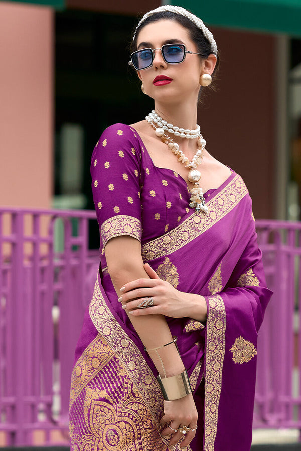 Byzantium Purple Banarasi Tissue Silk Saree