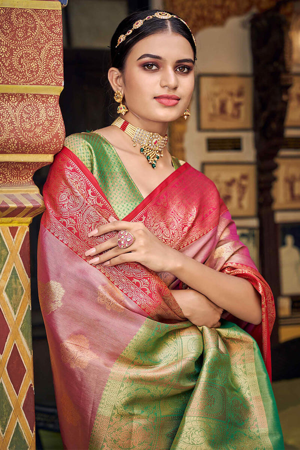 Camo Green Banarasi Silk Saree