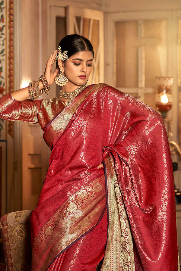 Cardinal Red Kanjivaram Silk Saree