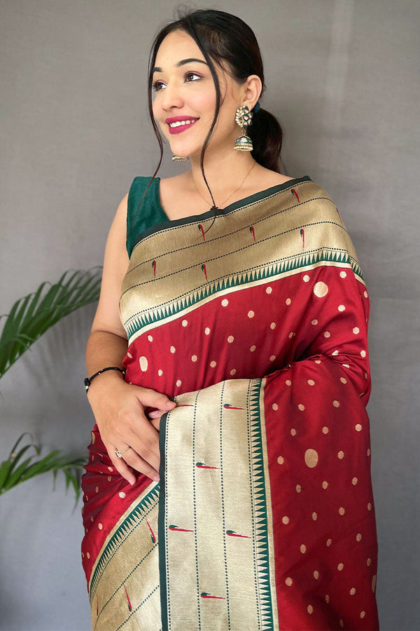 Cardinal Red Paithani Silk Saree