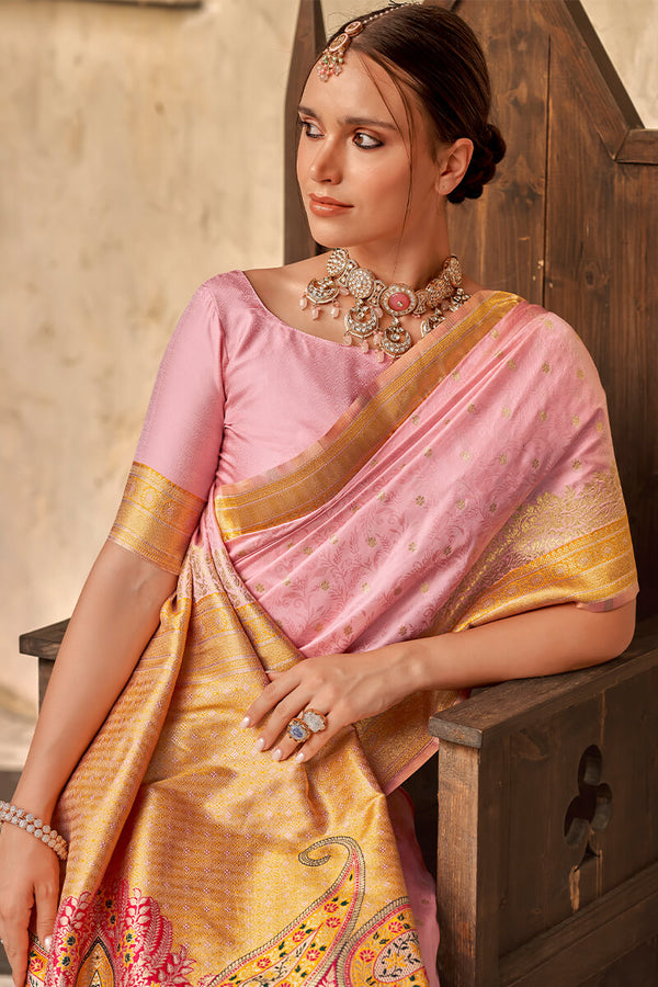 Cavern Pink Soft Banarasi Silk Saree