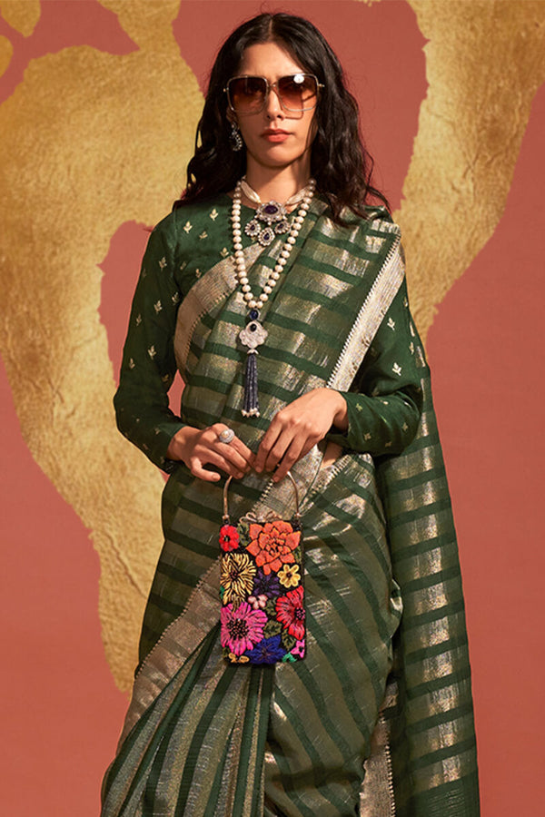 Celtic Green Banarasi Silk Saree