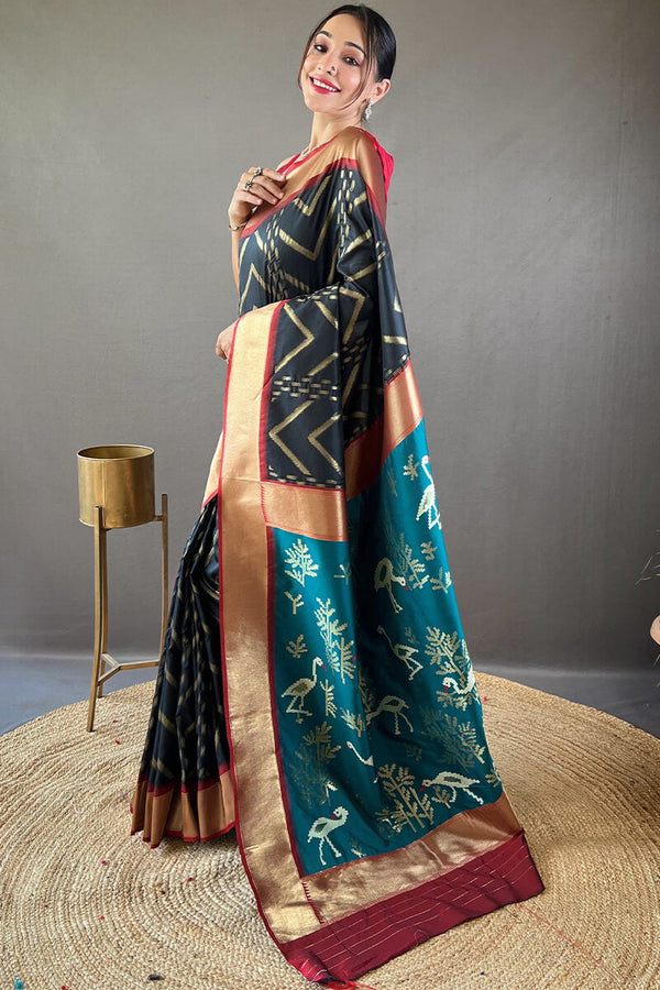 Charcoal Black Soft Banarasi Silk Saree