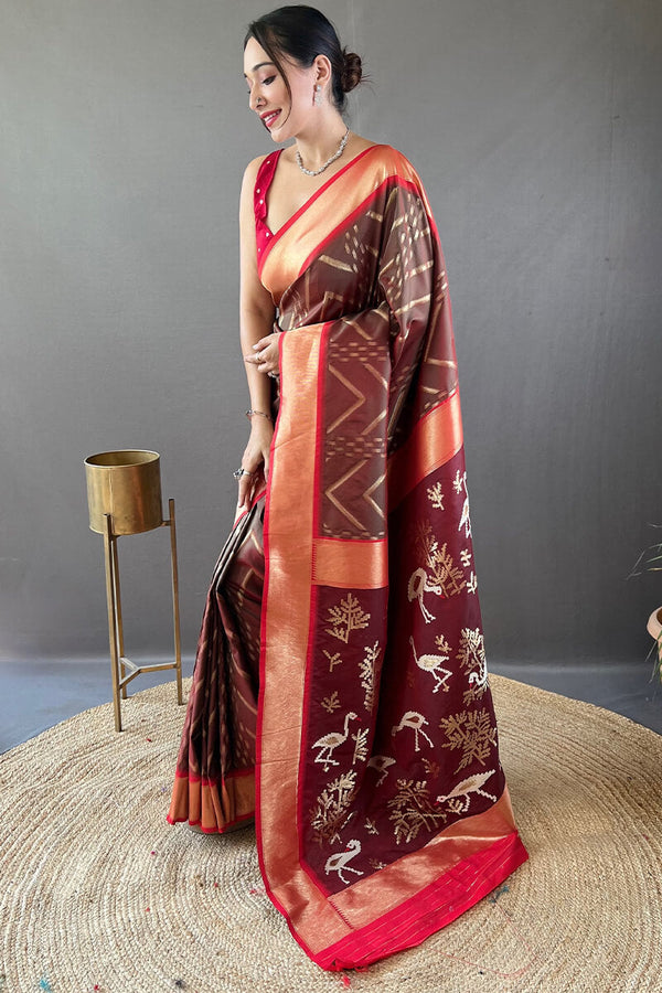 Congo Brown Soft Banarasi Silk Saree