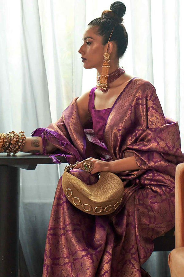 Cordovan Purple Kanjivaram Silk Saree