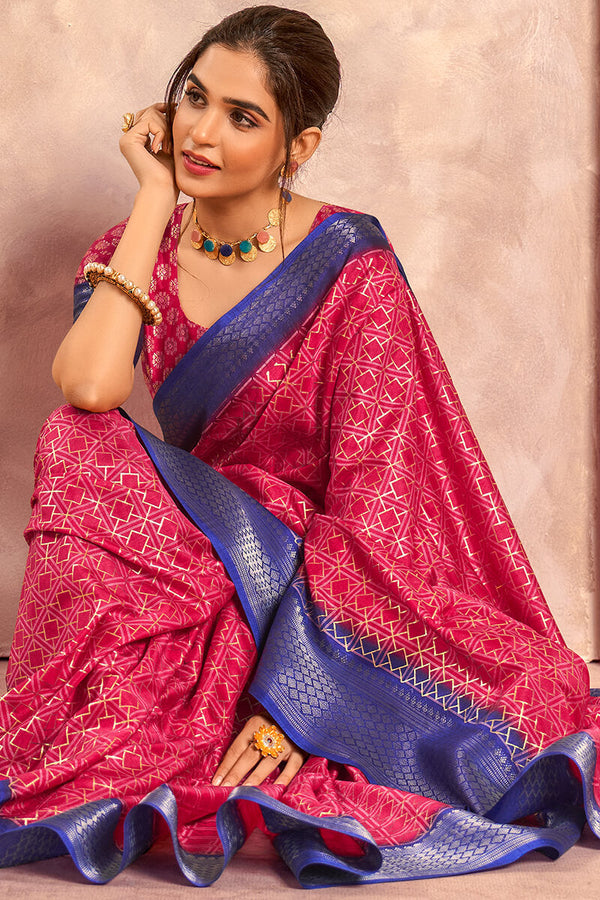 Dark Hot Pink Foil Printed Dola Silk Saree