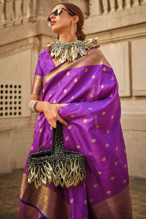 Dark Violet Zari Woven Banarasi Silk Saree