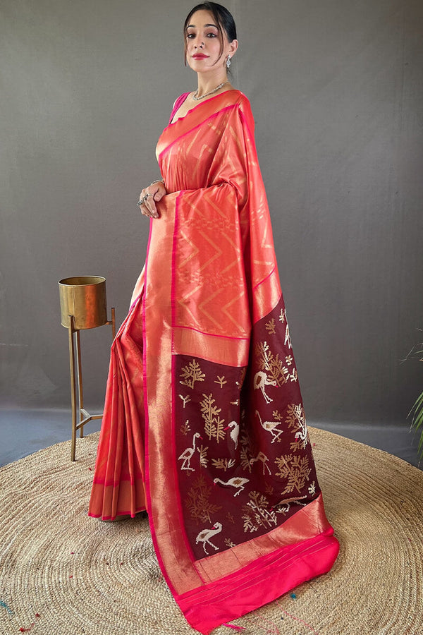 Deep Carmine Pink Soft Banarasi Silk Saree