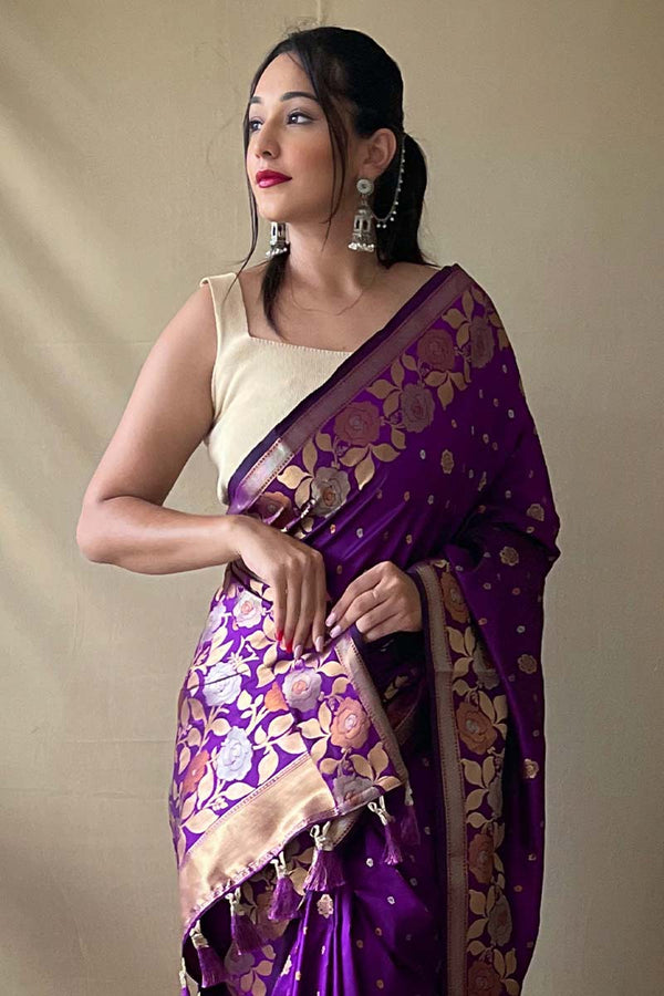 Deep Purple Soft Banarasi Silk Saree