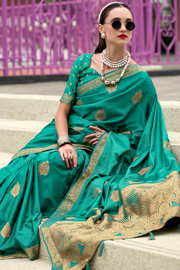 Deep Sea Green Banarasi Tissue Silk Saree