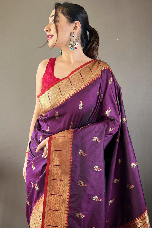 Dirty Purple Zari Woven Paithani Silk Saree