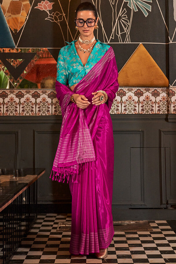 Dogwood Rose Pink Soft Banarasi Viscose Saree