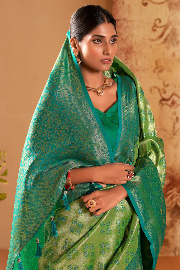 Drab Green Soft Kanjivaram Silk Saree