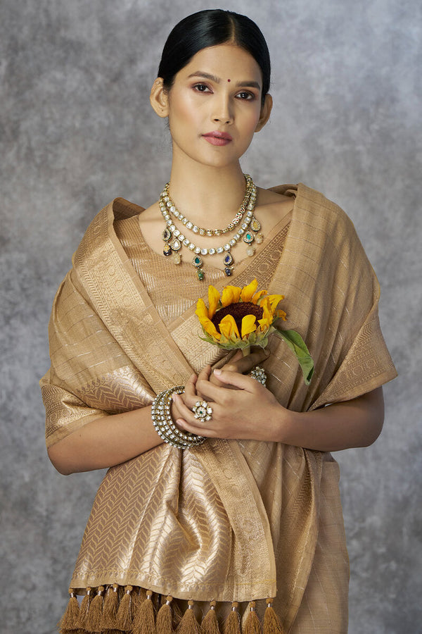 Dull Brown Soft Linen Silk Saree