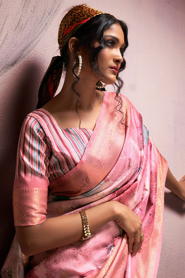 Dull Pink Printed Soft Silk Saree