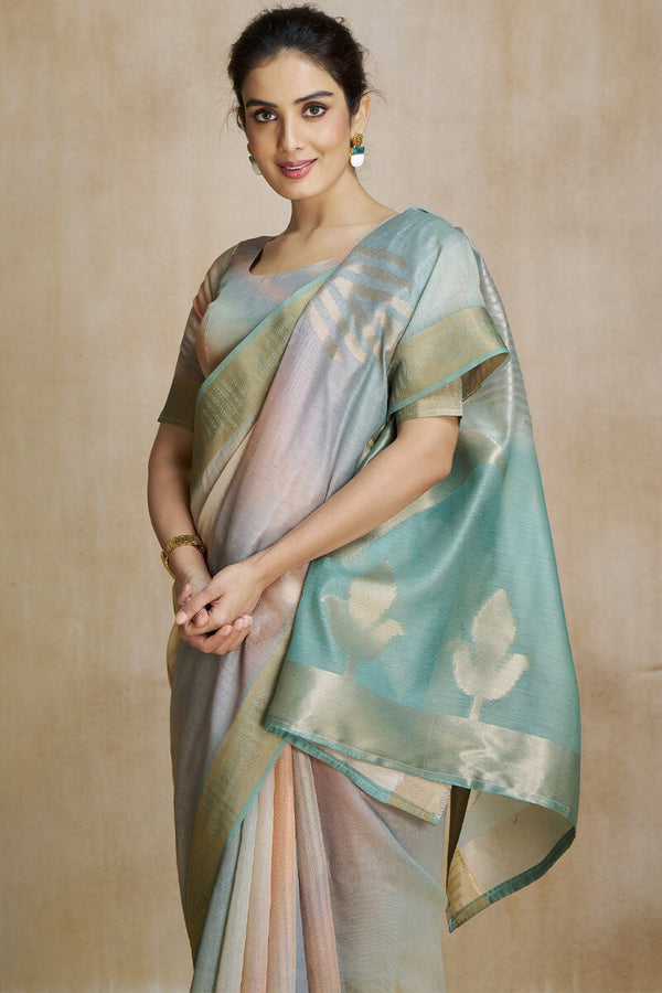 Dusty Grey Silk Saree with Digital Print