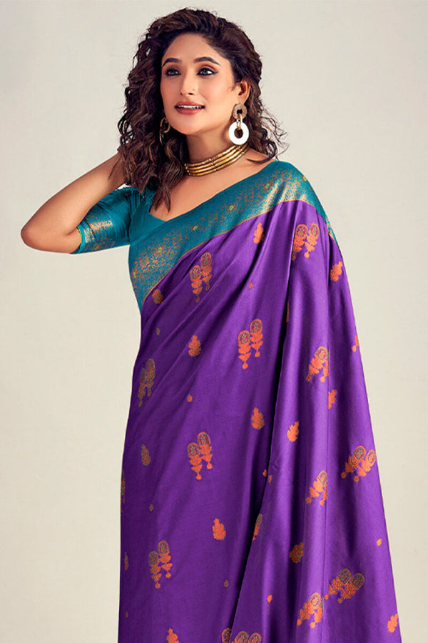 Eminence Purple Soft Banarasi Silk Saree